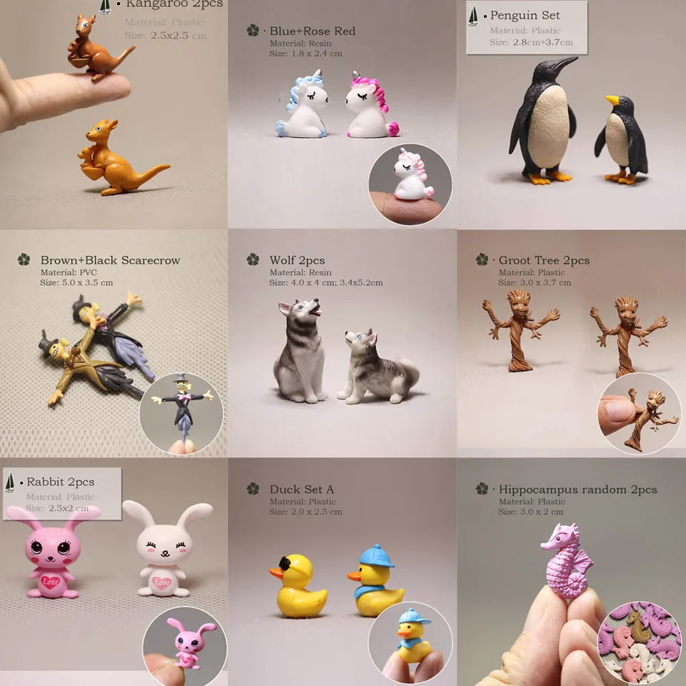 Inkanear mini králičie figuríny Deer Cat Dog Micro Fairy Garden Miniatúry terárium dekorácia zvierat