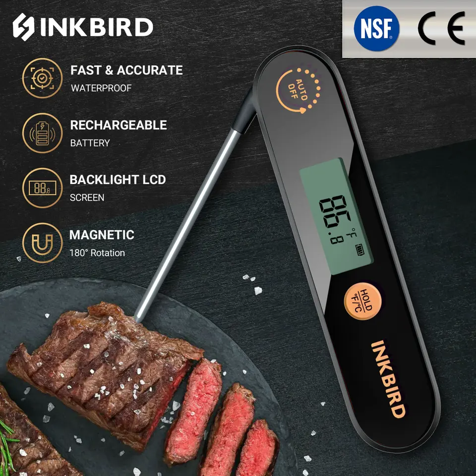 Inkbird Digital Meat Tephrometer s skladacou sondou IPX5 nepremokavá kuchynská kuchynská kuchyňa Teplomer pre gril, mlieko, hlboké smaženie