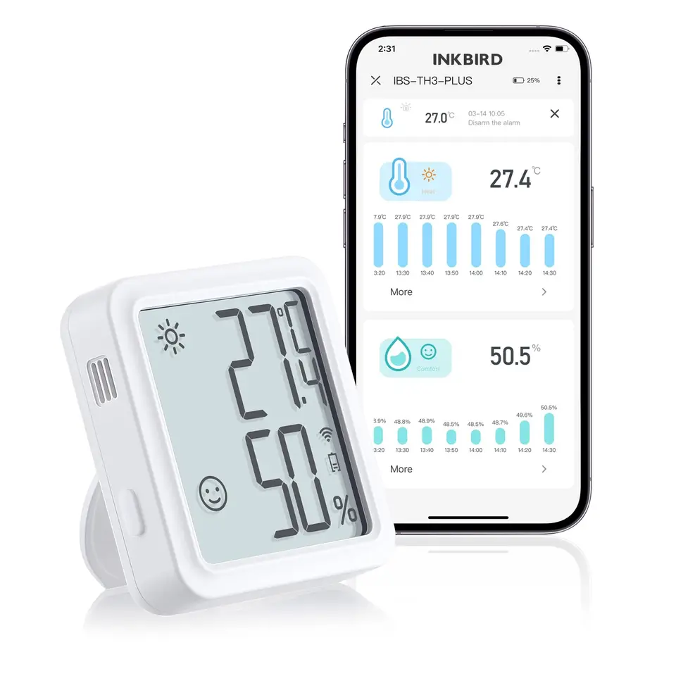 Inkbird IBS-TH3-plus bezdrôtový teplomer Hygrometer Vnútorný digitálny zobrazovací snímač vlhkosti teploty pre pivnice, sklo obsahuje