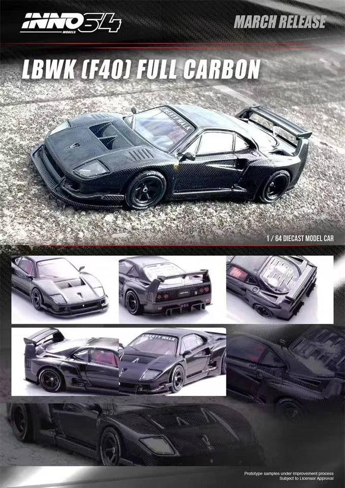 Inno 1:64 F40 Model zliatiny s úplným uhlíkom