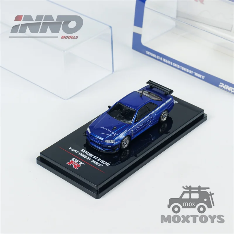 Inno 1:64 Skyline GT-R (R34) V-Spec naladené modrými automobilmi Blue Diecast Model Model