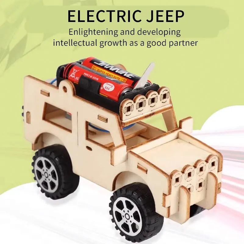 Inovatívna technológia malá výroba Jeep Electric Toy Student Student Scientific Experiment Ručne vyrobený model pre domácich majstrov