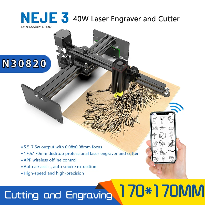 Inovácia NEJE 3 40W Engírovací stroj Desktop laserová tlačiareň N30820 Výstup 5.5W-7.5 W CNC Router Graver Cutter Laser Wireless App