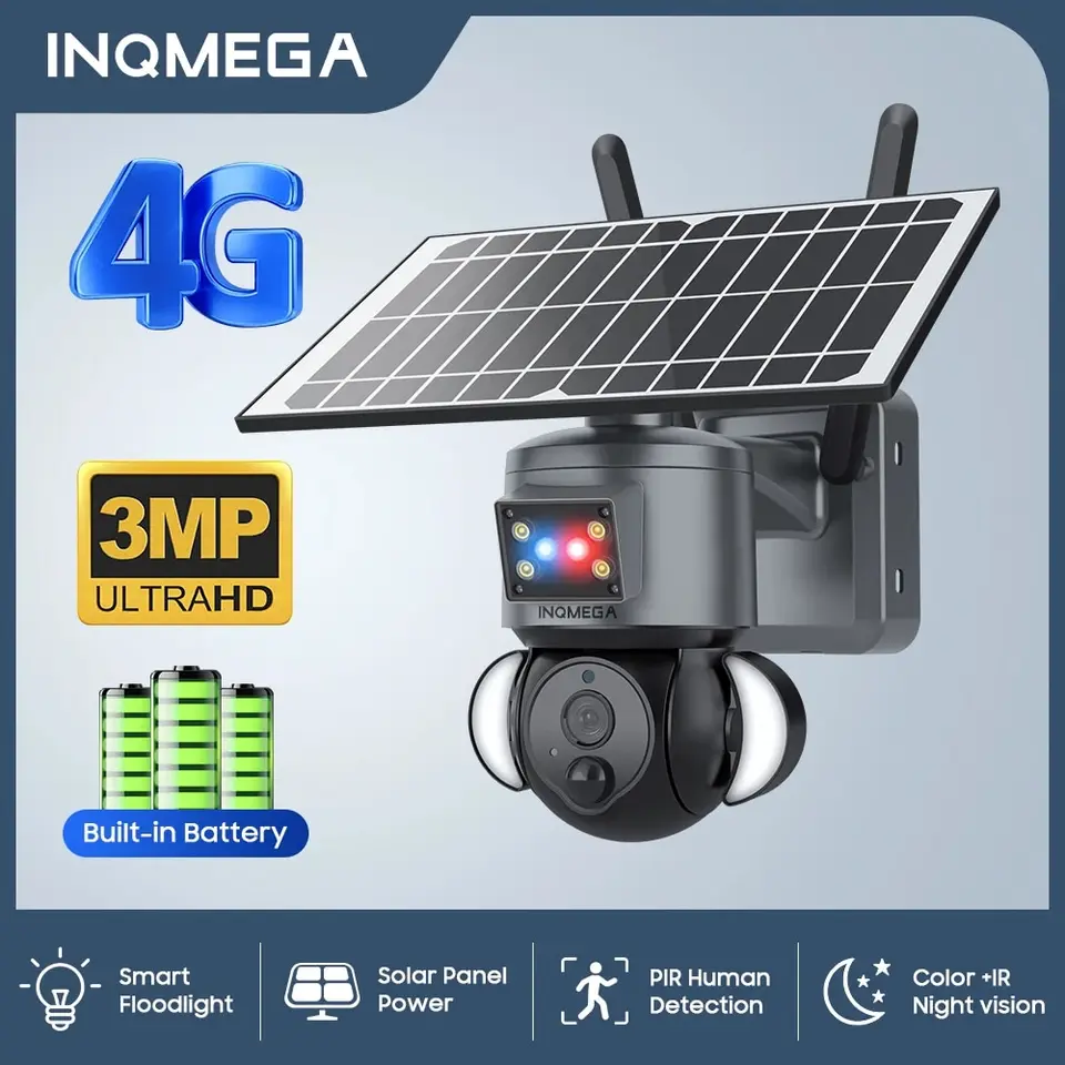 Inqmega 3MP 4G solárna slnečná kamera Sledovanie bezpečnostnej ochrany kamery CAM CCTV PTZ inteligentná domáca bezpečnosť IP Kamera s alarmovým svetlom