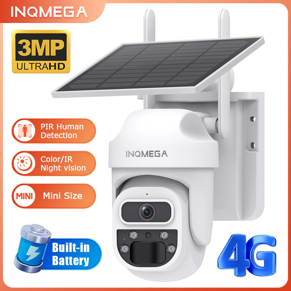 Inqmega 3MP Mini Daul Lens Solárna batéria PTZ PTZ Camera PIR Human Detekcia Vstavaná batéria Solárna bezpečnostná kamera Nočné videnie