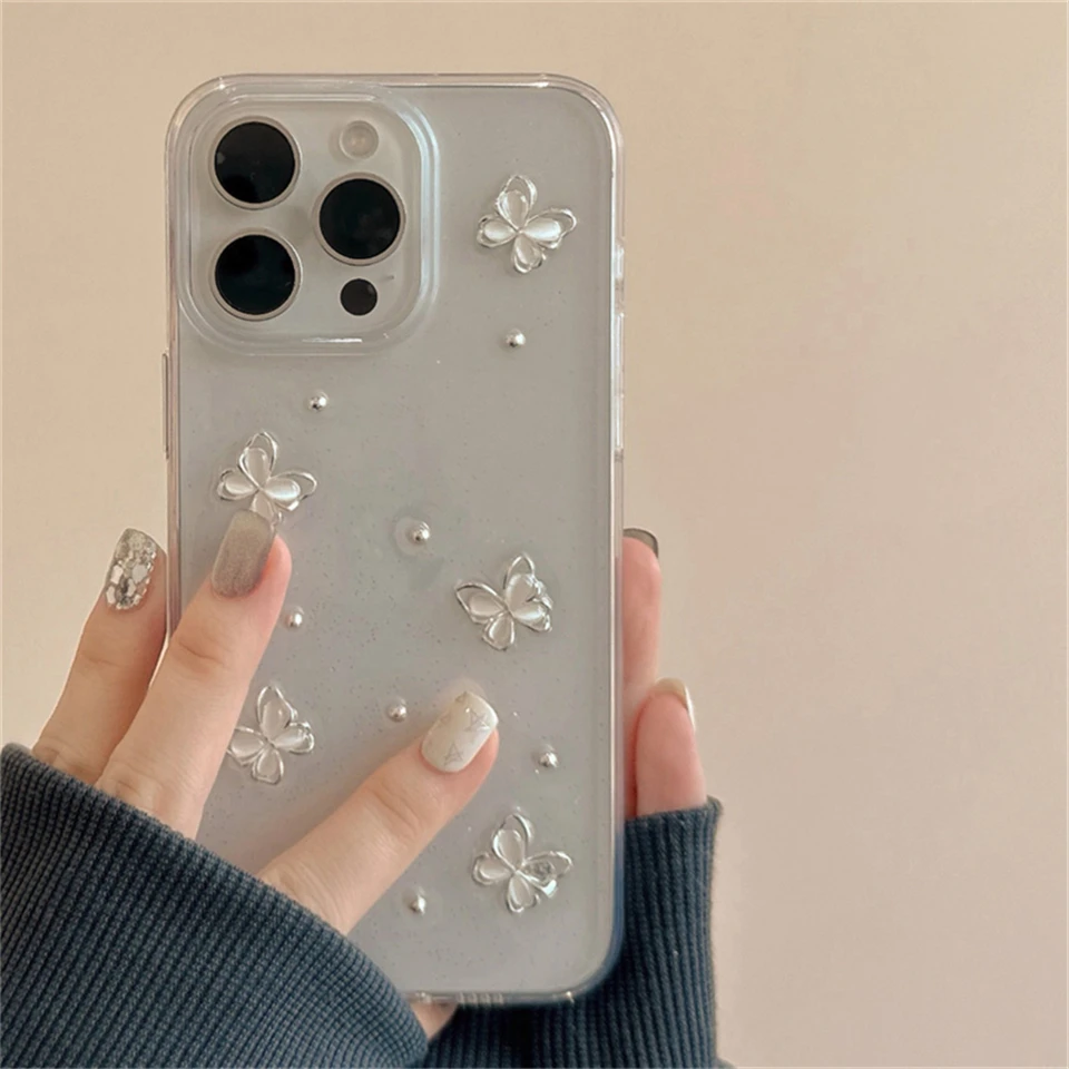 INS 3D epoxy Butterfly Clear Soft Pase pre iPhone 14 15 13 12 Pro Max 14 15 15 Plus 11 Krásny darček proti nárazu nárazníka