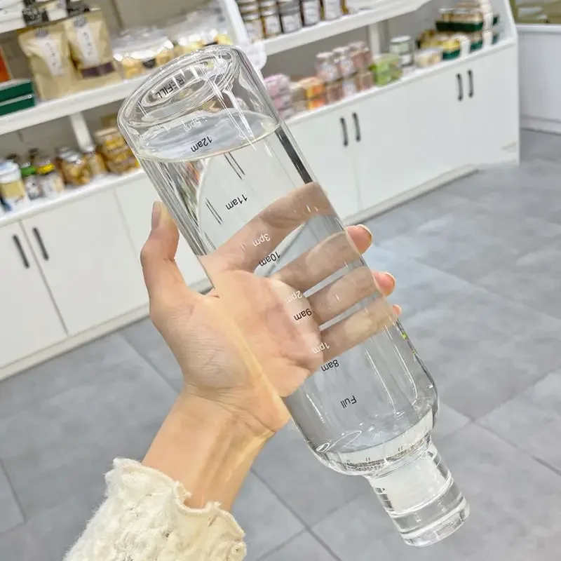 Ins 750/500 ml veľkú kapacitnú fľašu s vodou s časovým krytom značky pre vodné nápoje priehľadná šťava jednoduchý šálka narodeninové darček