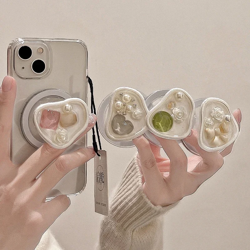 Ins Boho Pearl Marble Magnetic Griptok Phone Držiak stojan na karikatúru Tok Ring Tok Tok pre iPhone pre Pad Magsafe Smart Tok