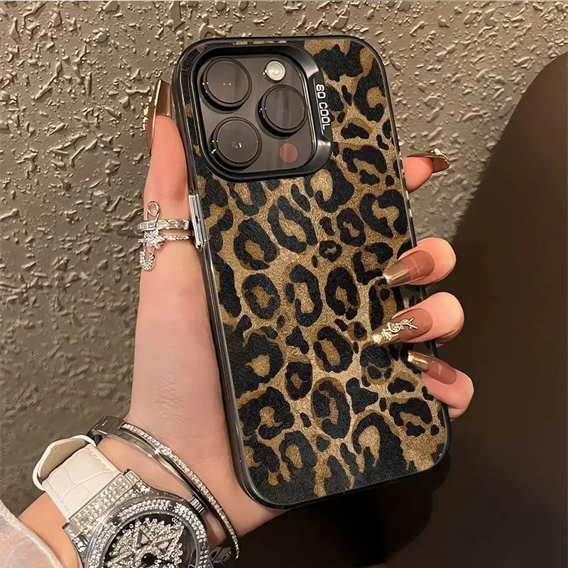 Ins Brown Leopard Print Y2K puzdro pre vivo Y15S Y16 Y17S Y21 Y22S Y27 Y50 Y91 Y93 V23 V25 V27 V29 S1 PRO 5G MATTE SOCKOPPORE