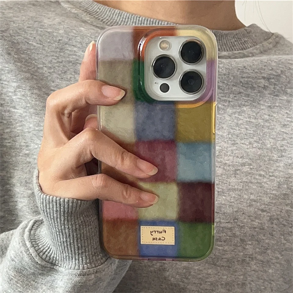 Ins Cute Dopamine Color Block Zhoda Plaid puzdro pre Xiaomi Redmi 14C 13 13C 12 A3 A1 10 10C 9A 8 K60 K40 plus ultra 4G 5G kryt