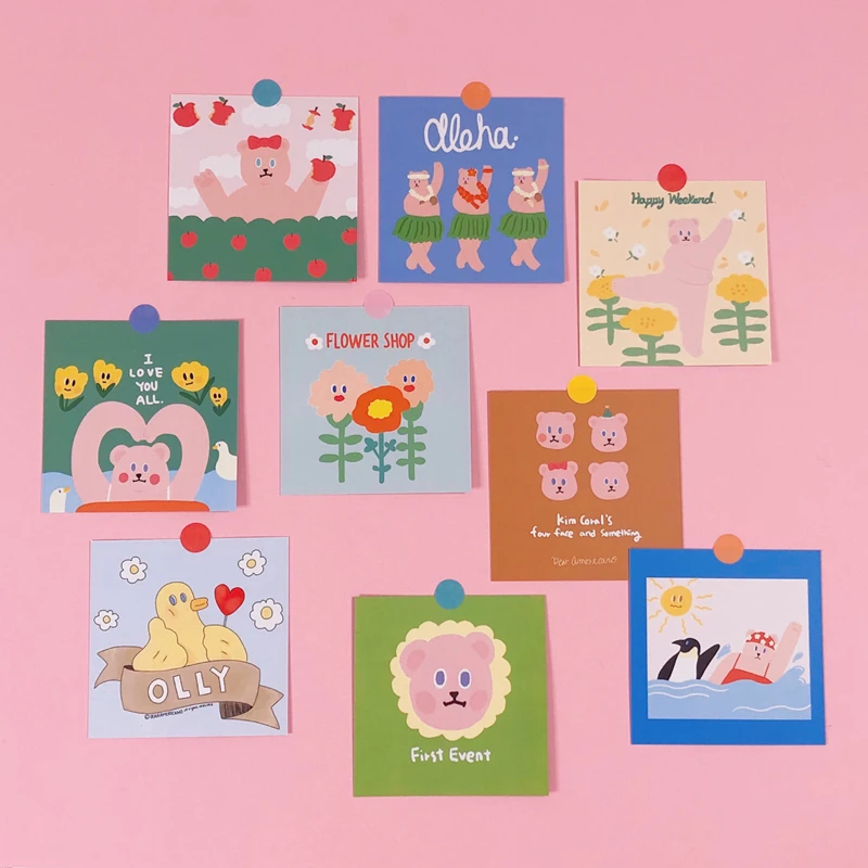 Ins Cute Duck Bear nepremokavá karta ruka na ruky na stenu dekorácie pohľadnica s obojstranným vzorom Spálky Swing Requs Stickers