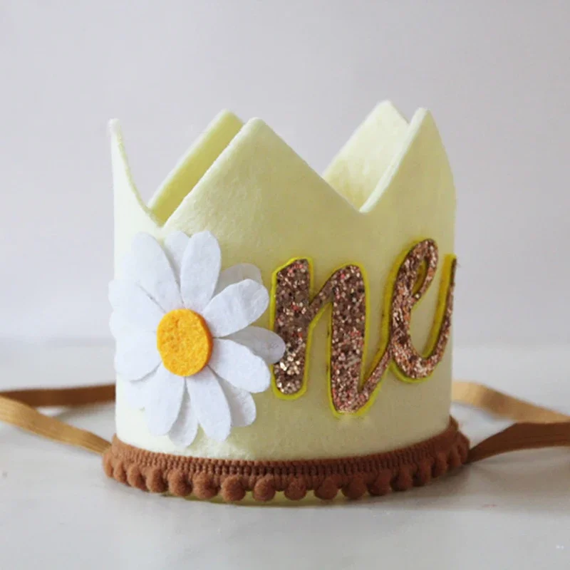 INS Cute Felt Daisy 1. všetko najlepšie k narodeninám klobúk bábätko čela hlava chlapci dievčatá narodeninové oslavy malé žlté kvety dekorácie klobúky