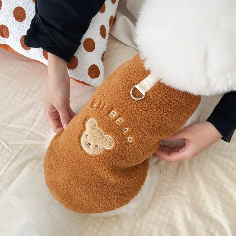 Ins Cute Winter Fleece mikiny mikiny psie bundy medveďov vzor bez rukávov pre domáce zvieratá oblečenie s D-krúžkom pre malé psie kabát