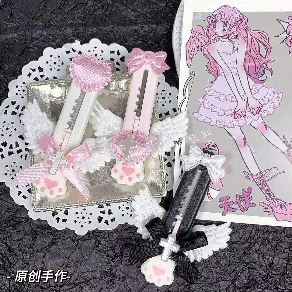 Ins Kawaii Dreamy Balet Style Cat Paw Utility nôž roztomilé dievča Bow Wings Decoration Paper Cutter Mini Express Oreper