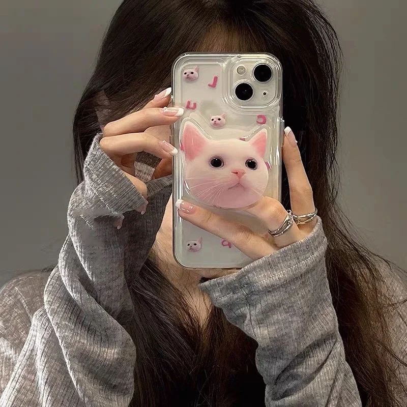 Ins Korea Cute 3D Funny Cat Phone Stán GRIPTOK Podpora pre iPhone 16 13 13 13 Samsung Grip Tok Skladací stojan na stojan na prstovú zásuvkovú držiak