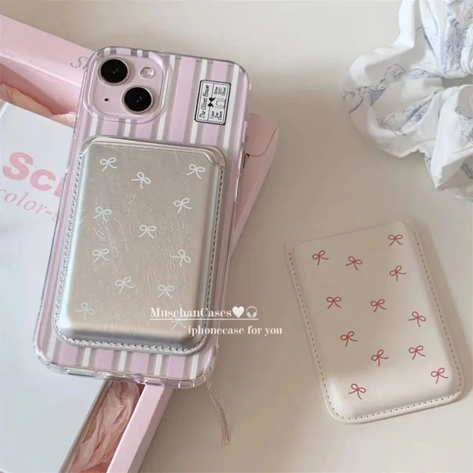 Ins Korean Cute Bow for Magsafe Magnetic Card Clip Clip Puzdro pre iPhone 15 Pro Max Magnetic Wallet Držiteľ karty Phone Accessorie