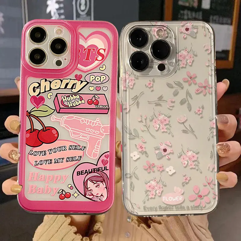 Ins Korean Girl Cherry Flower Telefón puzdro pre Motorola Moto G32 G22 G53 G52 G30 Edge 40 Pro G71 G72 G73 G60S G9 Play Plus Plus Cover