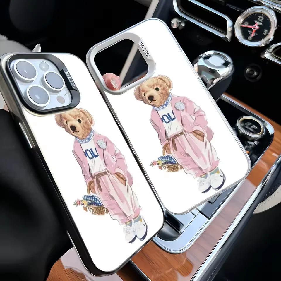 Ins Korean Silver Cover Fashion Bear telefón pre iPhone 16 15 Pro Max 14 13 12 11 Pro XR XS Max 7 8 Plus Mini Y2K telefóny