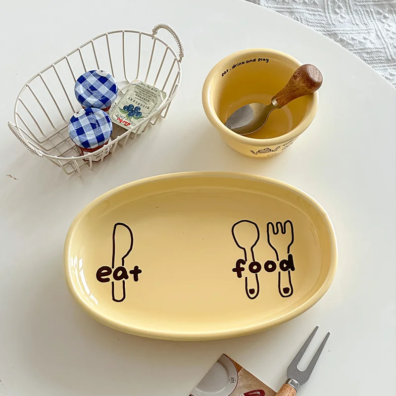 Ins Korean Style Cute Oval Letter Tlač dezert Doska sushi večere doštičky vynikajúce raňajky pečivo podnos domácich riadu