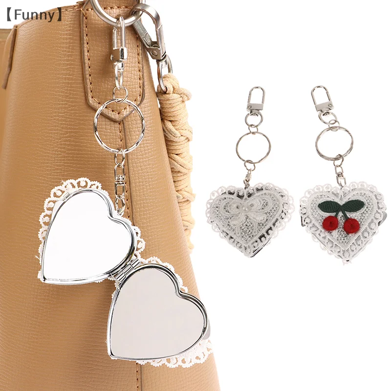 Ins Korean Style Lace Love Bow Pocket Mirror Retro retro y2k roztomilé všestranné tašky kúzla Keychain roztomilý batoh ornament