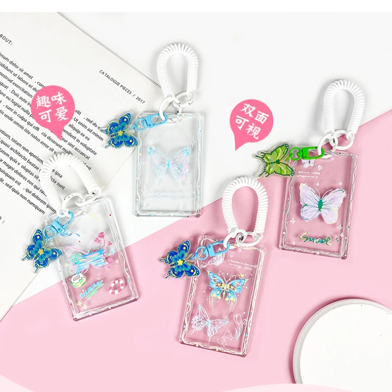 Ins posúvacie kryt Priehľadné karty pokrýva motýľový prívesok držitelia kariet Student Campus Card Bag Game Cards Access Cards Bag