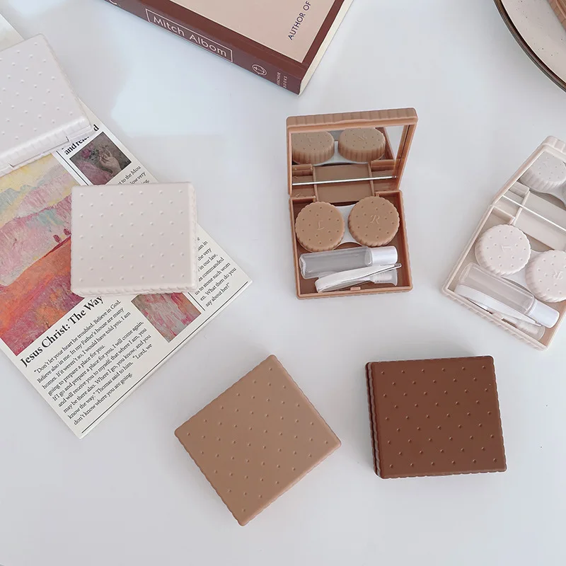 Ins Simple mliečna káva Color Series Square Cookie Cookie Kozmetické kontaktné šošovky Storage Box roztomilé dievča kontaktné šošovky Sprievodná starostlivosť