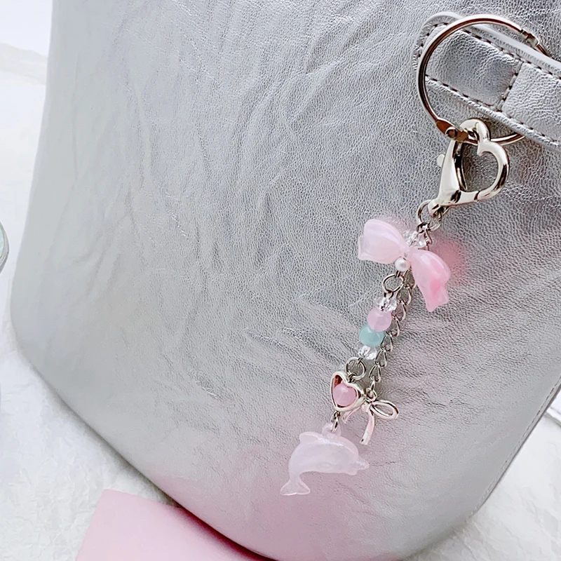 Ins Small Fresh Pink Love Love Dolphin Korálkový kľúče prívesok prívesok prívesok Tide Tide