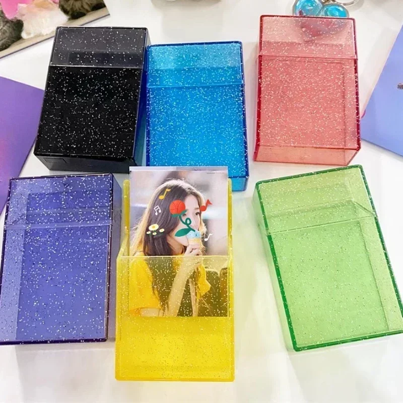 INS Transparent Storage Box Blingbling Photo Card Držiteľ skrinky Pase Container Idol KPOP Albumy Photo Storage Box Stackery