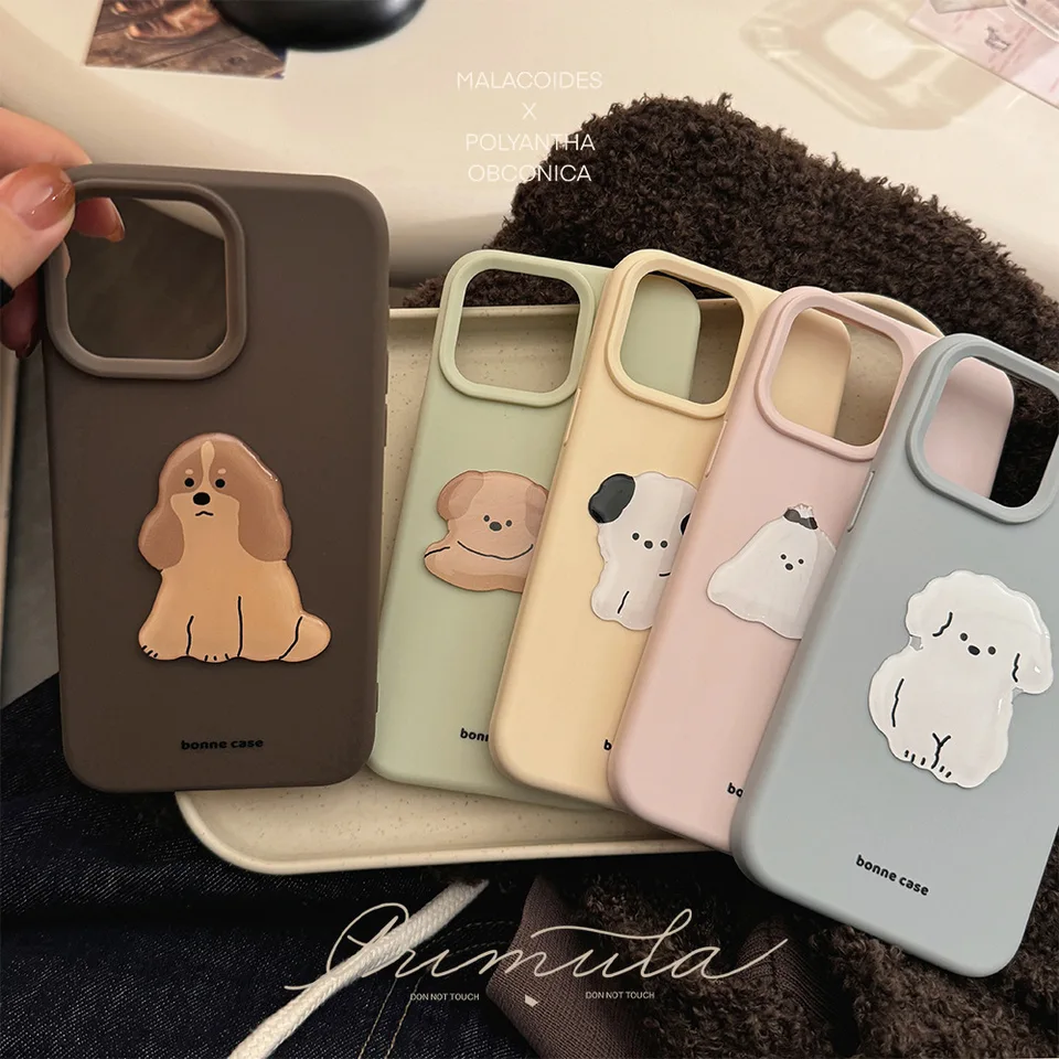 Ins Wind Simple Puppy iPhone16 puzdro mobilného telefónu Silikón mobilný telefón trojrozmerné výklenky roztomilé