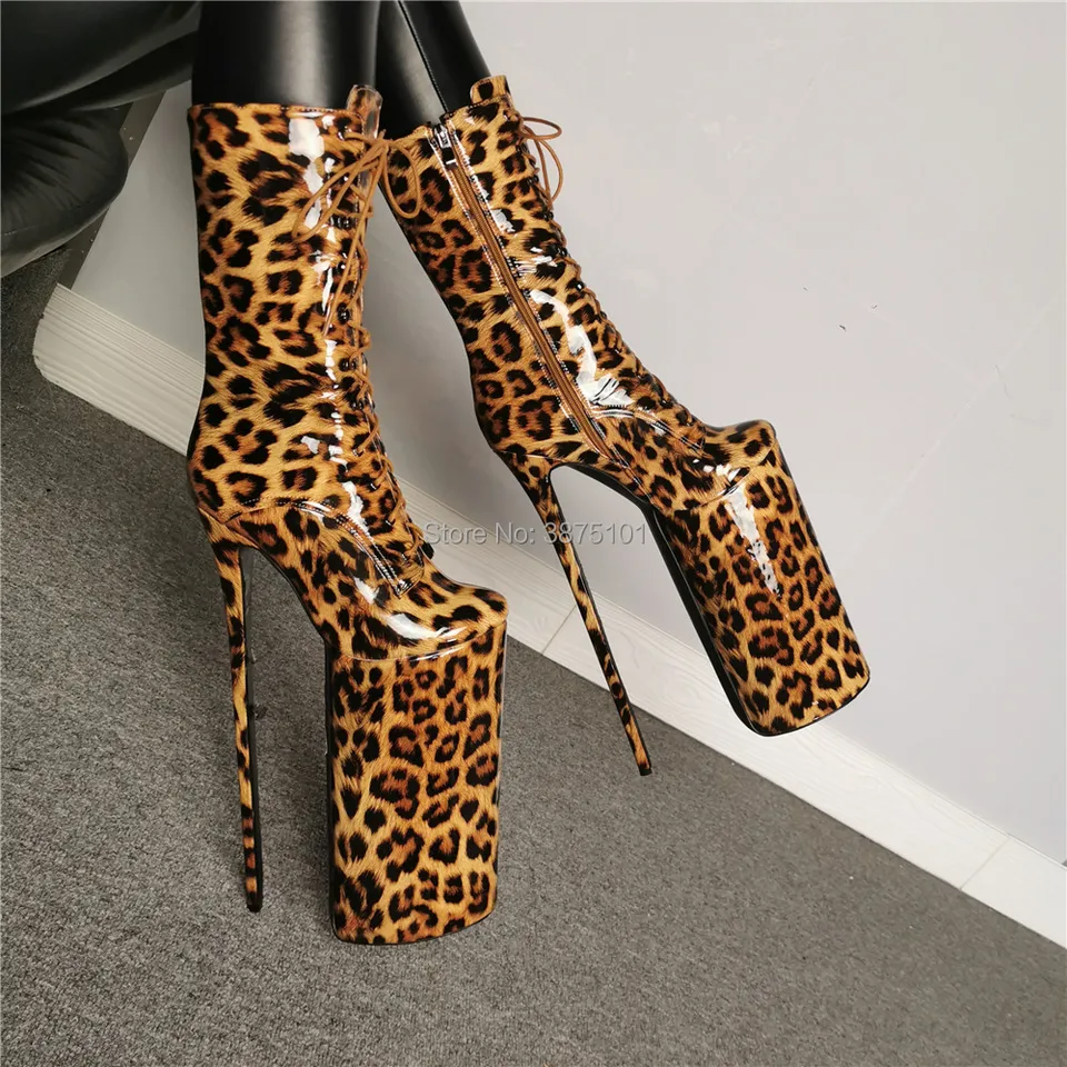 INS štýl 30 cm extrémne vysoké podpätky Platform Platform Boots Lace Up leopard členok topánky pódium Unsexy Men Pumps
