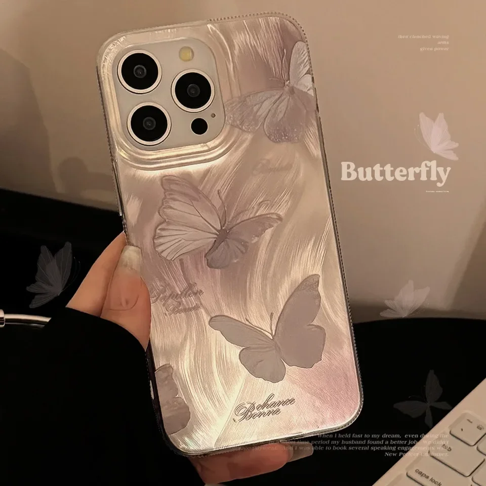 INS štýl Pink Purple Gradient Butterfly puzdro pre iPhone16 15 14 12 13 11 Pro Promax Plus X XR Shockproof Cover