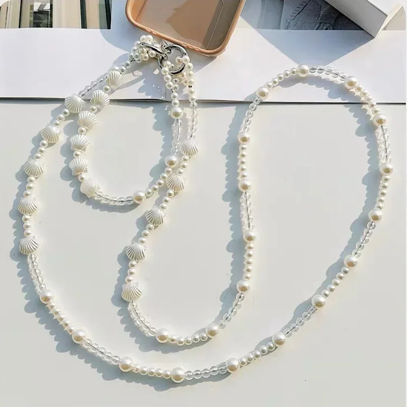 Instagram Mermaid Princess Telefón reťazec krížový dvojvrstvový shell Pearl s korálkovými puzdro