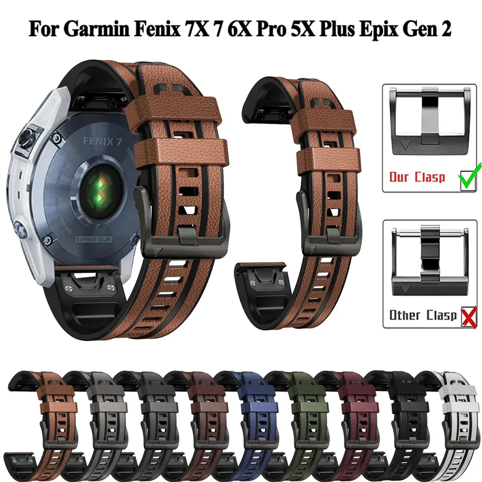 Instinct2x QuickFit 22 26mm PU kožené silikónové hodinové pásmo pre Garmin Fenix ​​5x 6x 7 7x Pro/Epix Pro/Marq/Enduro2 Náramky