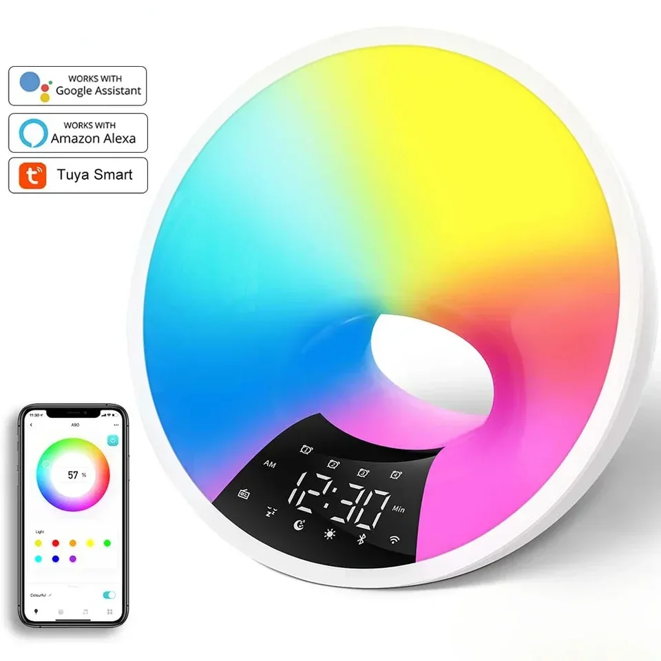 Inteligentná aplikácia Wake Up Clock Light WiFi Graffiti Sunrise Sunrise Alarm Alarm Hodiny Duálne budík FM Rádio Rádio Stlmiteľné Bluetooth hodiny