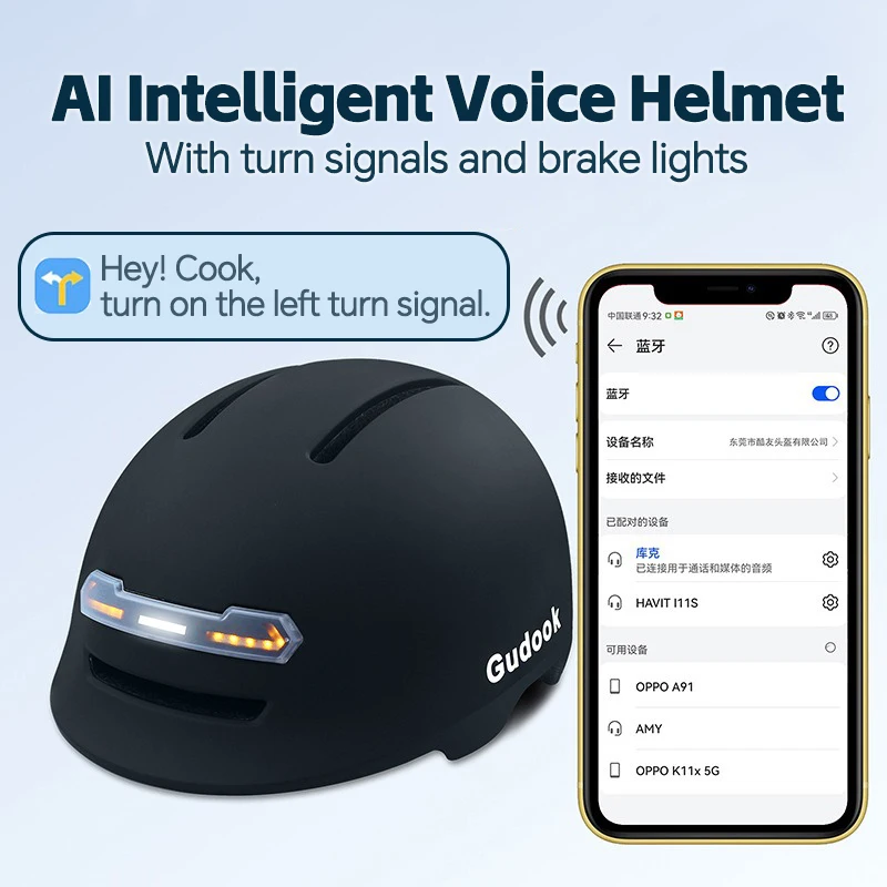 Inteligentná cyklistická prilba Bluetooth Remote / Hlasové ovládanie bicyklov s prilbou LED Turn Signál USB nabíjateľné pre e-bicykel Skateboard