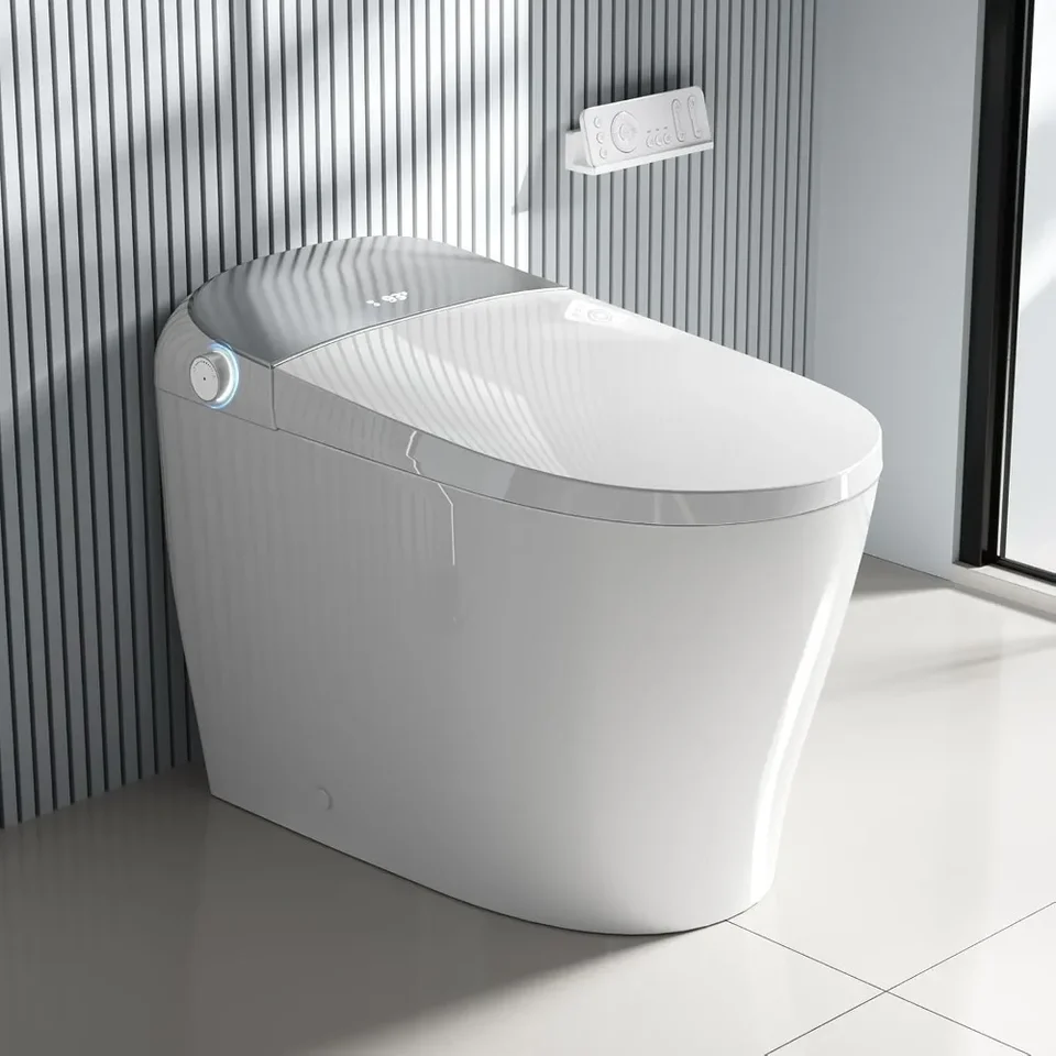 Inteligentná toaleta, bidet s vyhrievaným sedadlom, predĺžené toalety s automatickým splachovaním, sušičkou, nočným svetlom, digitálnym displejom, toaletným inteligentným