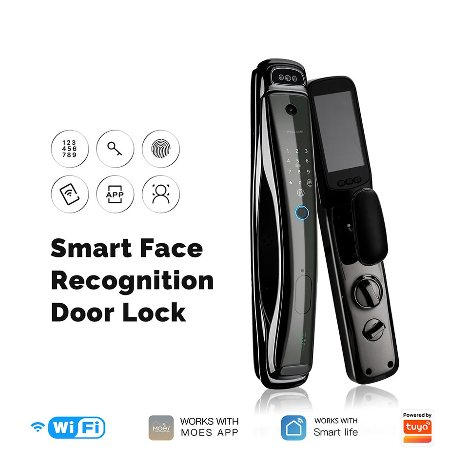 Inteligentné dvere zámku 3D rozpoznávanie tváre Smart Home Dvere Wock WiFi NFC Digital Electronic Lock WiFi Fotoaparát RFID Card pracuje s Tuya