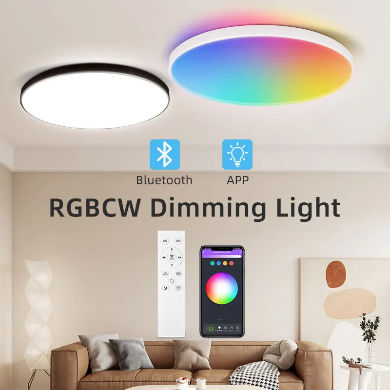 Inteligentné LED stropné žiarovky Aplikácia Control Stropné svetlo 110-265V Zmiernenie RGB Panel Light Spálňa Stropná lampa Vnútorné osvetlenie