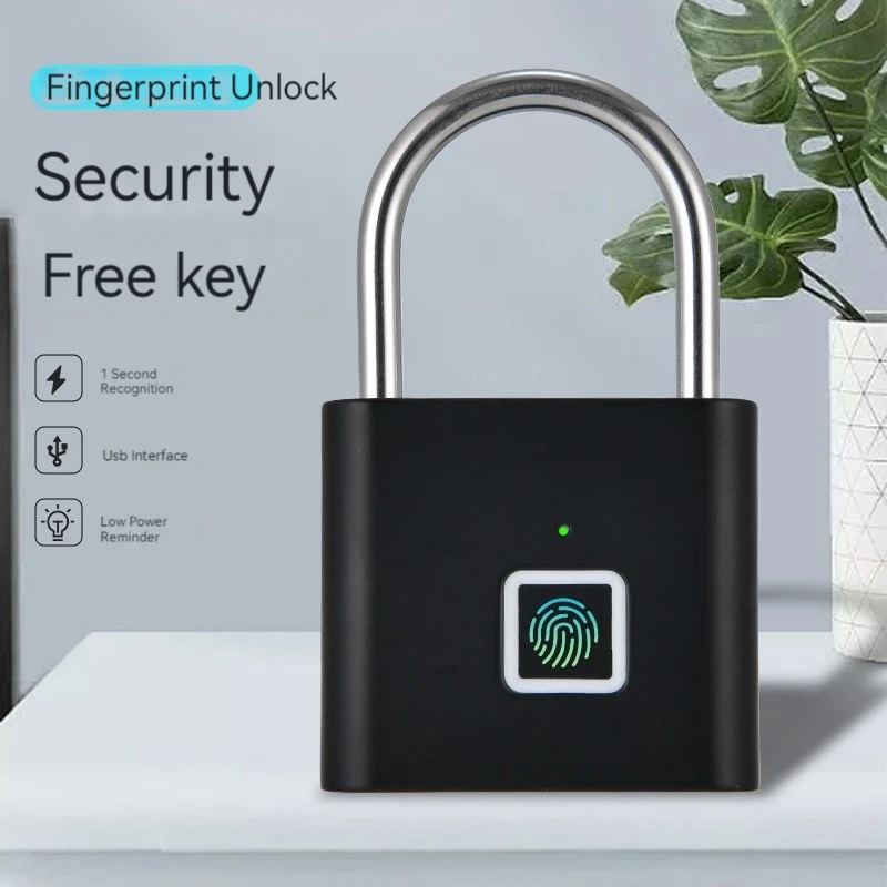 Inteligentný bezkľúčový USB Nabíjateľný odtlačok prstov visiaci zámok vodotesný zámok dverí.