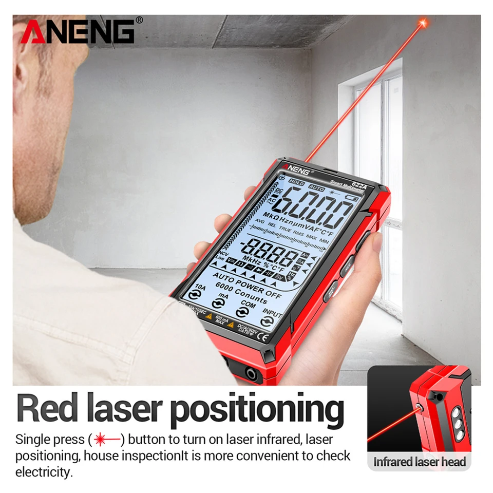 Inteligentný multimeter Aneng 622A s digitálnym multimetrom laserovej lampy 6000Counts AC/DC Tester LCD LCD Elektrický nástroj
