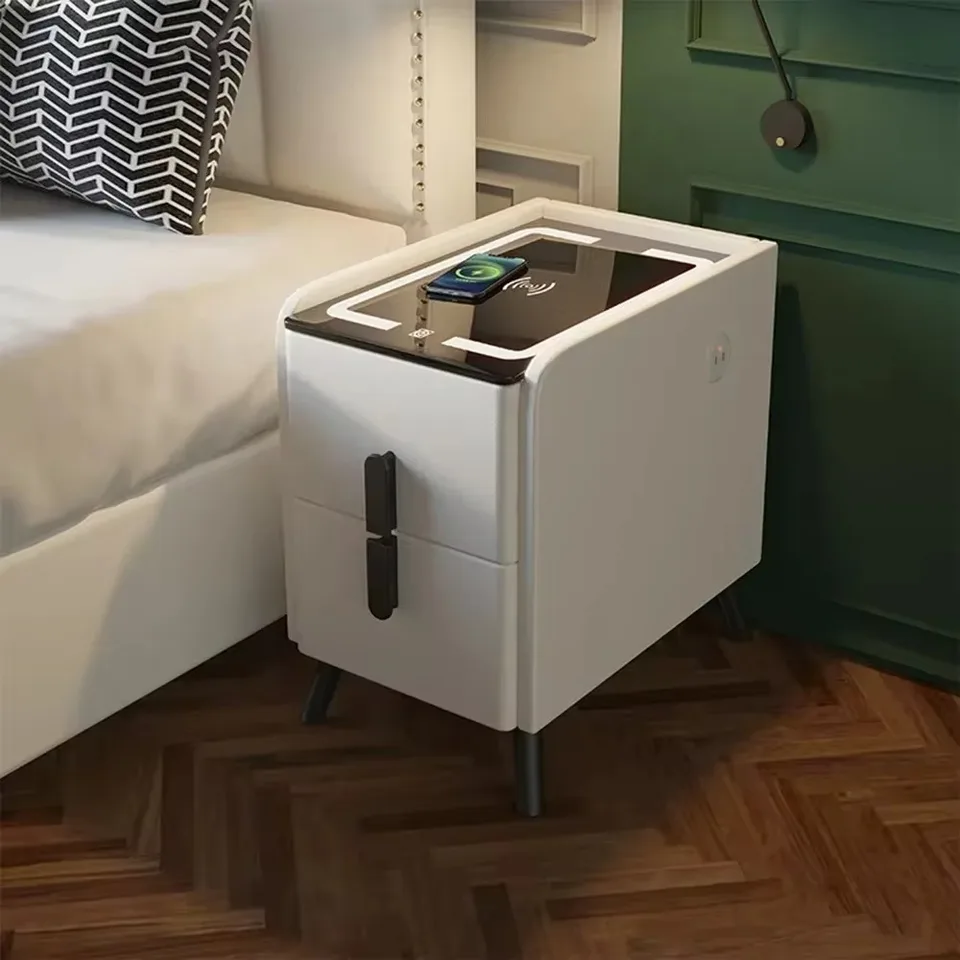 Inteligentný nočný stolík Ultra-Narrow Nočné stolíky pre spálne bezdrôtové nabíjanie Bluetooth nočná stolík domáca bočná skrinka s LED svetlom