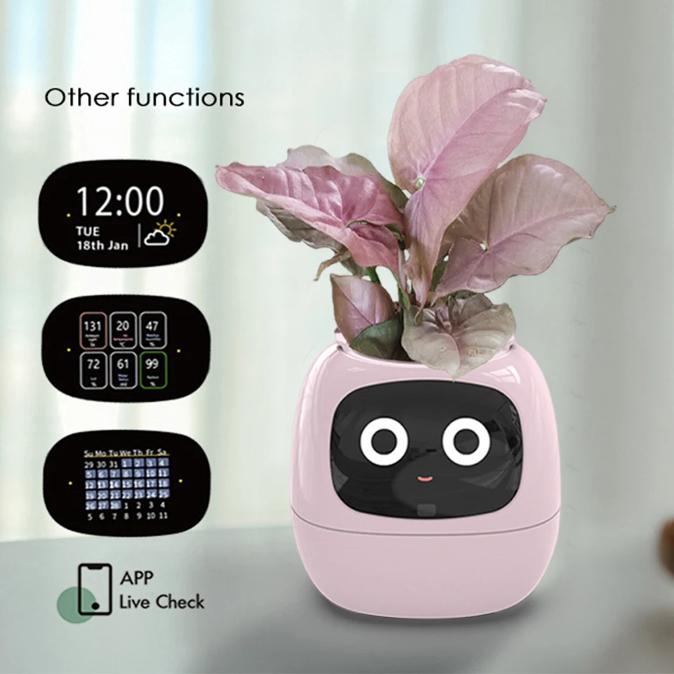 Inteligentný rastlinný kvetináč USB nabíjateľnú aplikáciu Control App Control Garden Planter Multifunkčný rastlinný robot pre inteligentné vyjadrenie