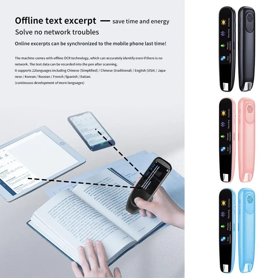 Inteligentný skenovací slovník Slovník Pen Scanner Language Prekladač Text do reči bezdrôtové samostatné LCD LCD dotykové obrazovky 12 jazykov