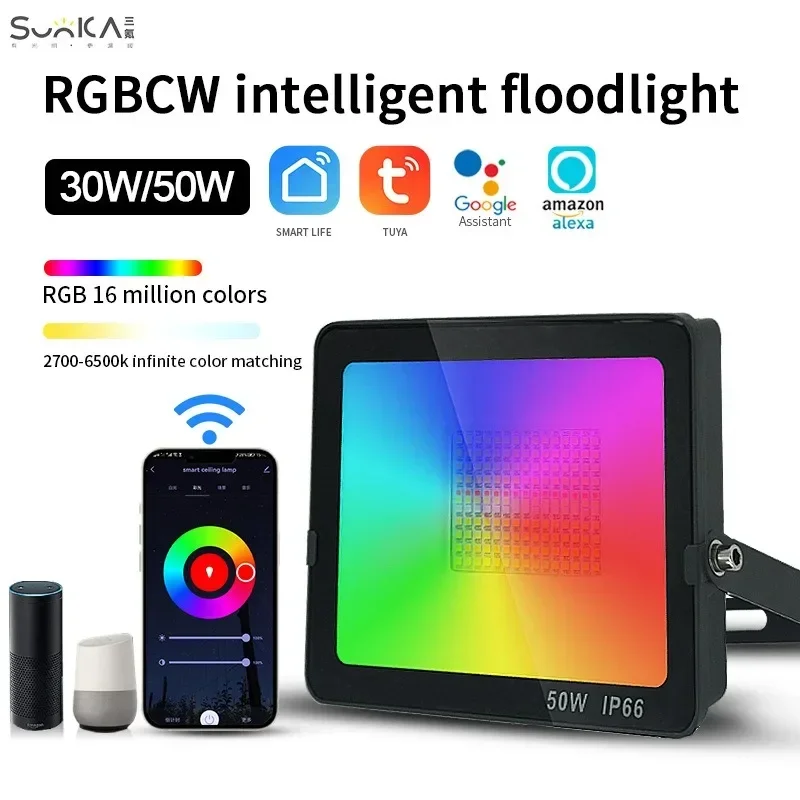 Intelligent WiFi+Bluetooth Outdoor Wall Lights RGBCW Projecová lampa Farebné nádvorie atmosféry Svetlo vodotesné povodňové svetlo