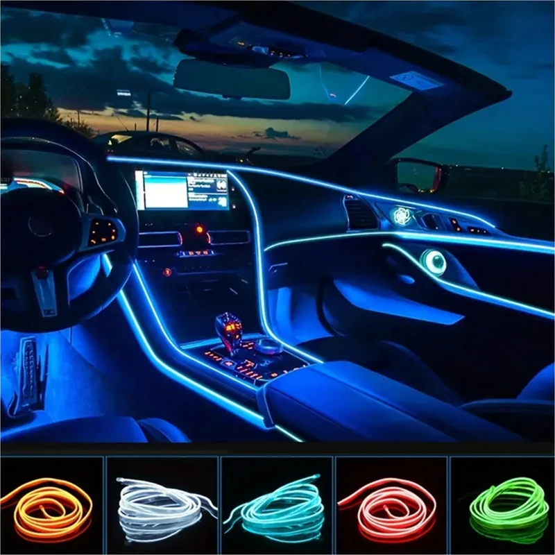 Interiér s interiérom LED dekoratívne svetlo El Cold Neon Light Strip CAR USB DIY DECORATÍVNÁ DOSPORNÁ DOSPEAT Automatické interiérové ​​doplnky