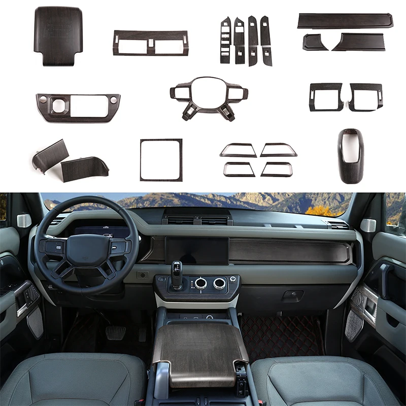 Interiérová súprava ABS Oak Wood, pre obrancu Land Rover 110 2020-2021, kryt volantu automobilu, prevodové stupne, sklenený výťahový rámec, LHD, LHD