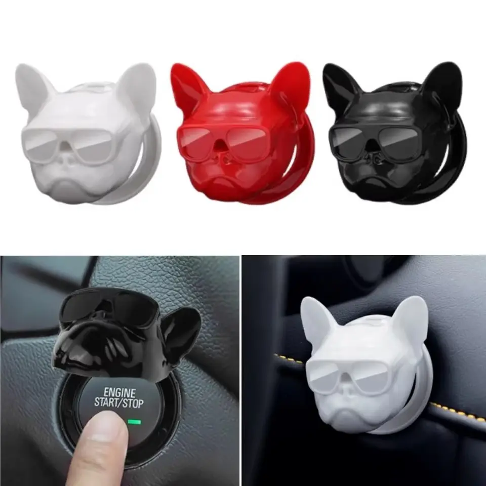 Interiérový motor zapaľovanie motora Štart zastávka stlačte tlačidlo Spínač gombíka kryt francúzsky buldog kreslený nálepka 3D cool pes