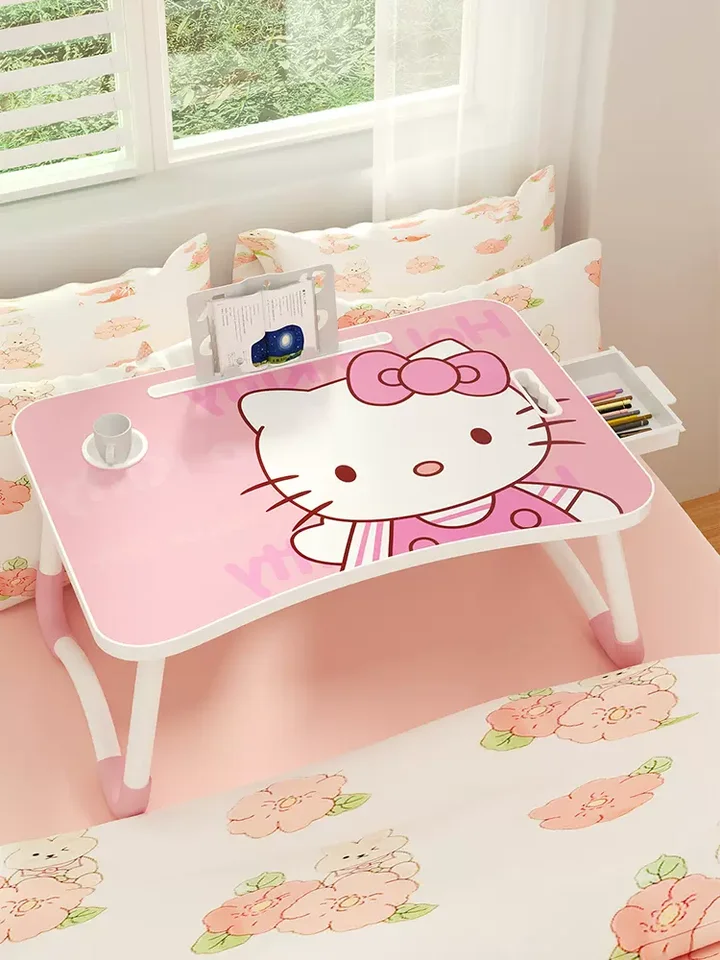 Internát roztomilý Hello Kitty Dievčatko s malým stolom postele Skladací stôl Študent Učenie písania prenosného stola skladací detský stôl