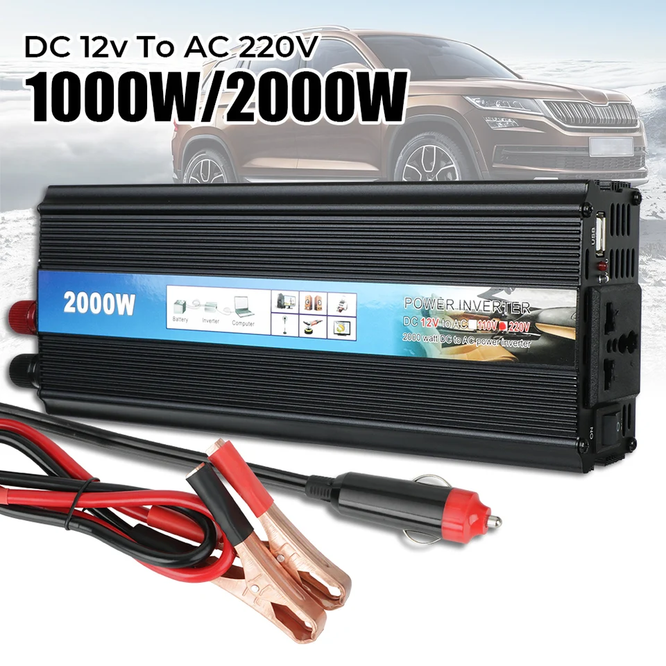 Inverter Inverter Univesal 1000W 2000W Modifikovaný menič sínusovej vlny DC 12V až AC 220V CAT prevodník s nabíjačkou USB