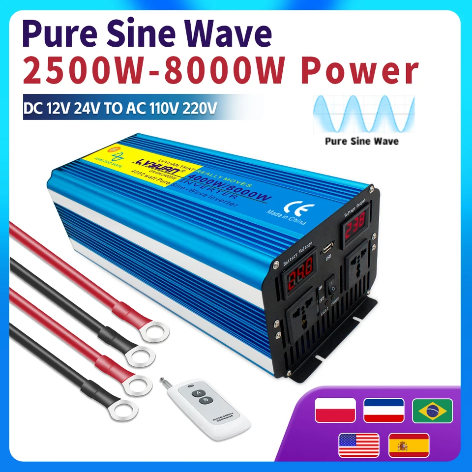 Invertor 5KW 6KW 7KW 8KW Pure Sine Wave Peak Power DC 12V 24V až AC 110V 220V Prevodník OSN US SOCKET SOLOR SOLOR CAR